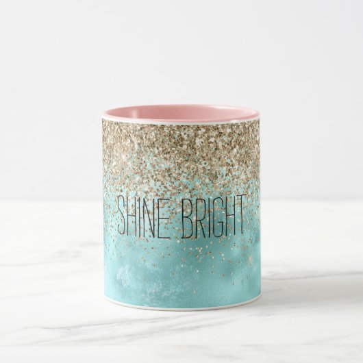 Turquoise Aqua Gold Glam Glitter Sparkle   Mok (Midden)