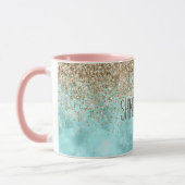 Turquoise Aqua Gold Glam Glitter Sparkle   Mok (Links)