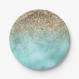 Turquoise Aqua Gold Glam Glitter Sparkle      Papieren Bordje