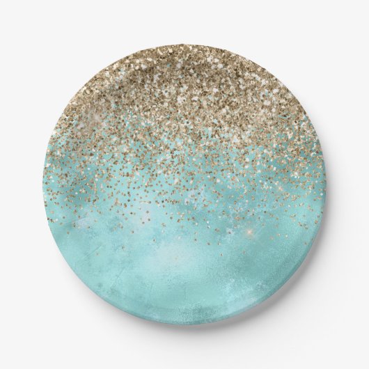 Turquoise Aqua Gold Glam Glitter Sparkle      Papieren Bordje (Voorkant)