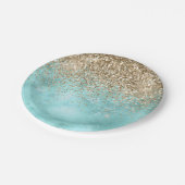 Turquoise Aqua Gold Glam Glitter Sparkle      Papieren Bordje (Gekanteld)
