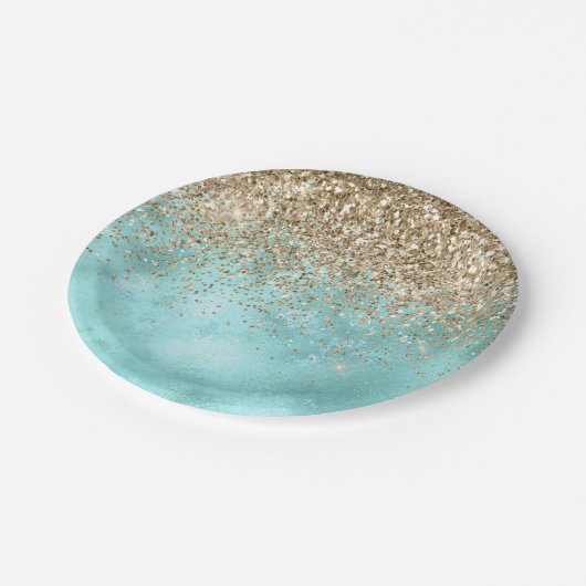 Turquoise Aqua Gold Glam Glitter Sparkle      Papieren Bordje (Gekanteld)