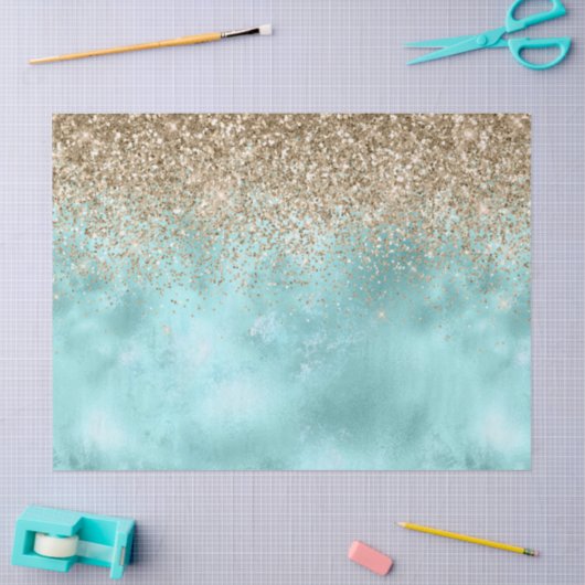 Turquoise Aqua Gold Glam Glitter Sparkle     Tissuepapier (Craft)