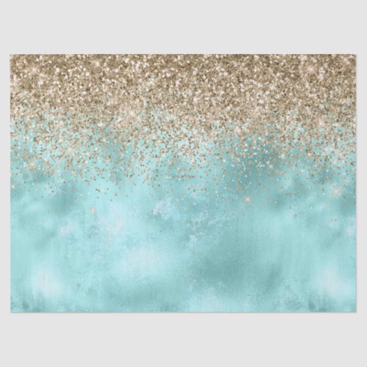 Turquoise Aqua Gold Glam Glitter Sparkle     Tissuepapier (Voorkant)
