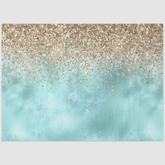 Turquoise Aqua Gold Glam Glitter Sparkle Tissuepapier (Voorkant)