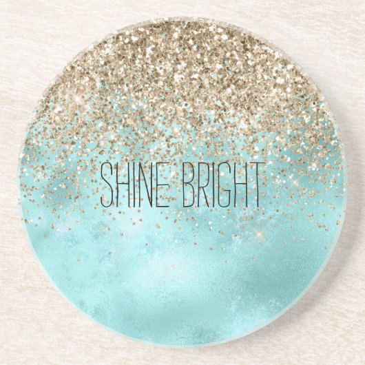 Turquoise Aqua Gold Glam Glitter Sparkle Zandsteen Onderzetter (Voorkant)