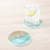 Turquoise Aqua Gold Glam Glitter Sparkle Zandsteen Onderzetter (Zijkant)