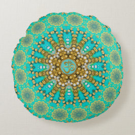 Turquoise Aqua Goud Boheemian Mandala OM Yoga Rond Kussen
