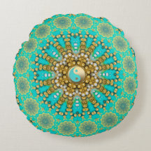Turquoise Aqua Goud Yin Yang Strand Mandala