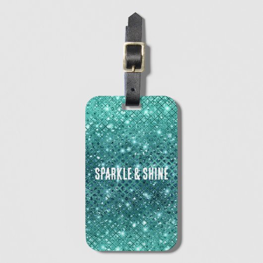 Turquoise Aqua Green Sparkle Bagagelabel (Voorkant (verticaal))