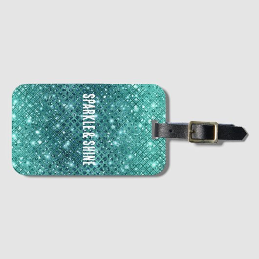 Turquoise Aqua Green Sparkle Bagagelabel (Voorkant (horizontaal))