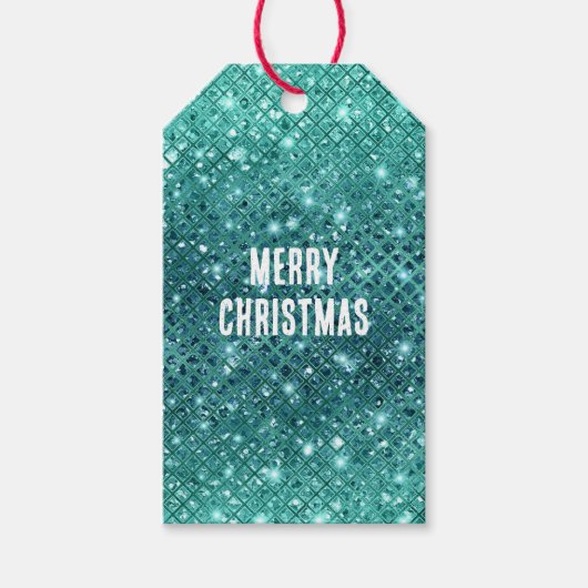 Turquoise Aqua Green Sparkle Cadeaulabel (Voorkant)