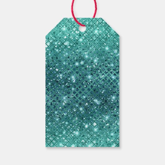 Turquoise Aqua Green Sparkle Cadeaulabel (Achterkant)