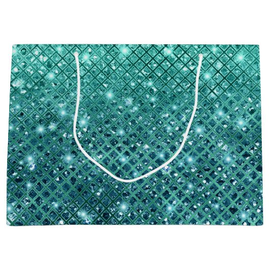 Turquoise Aqua Green Sparkle Groot Cadeauzakje (Voorkant)