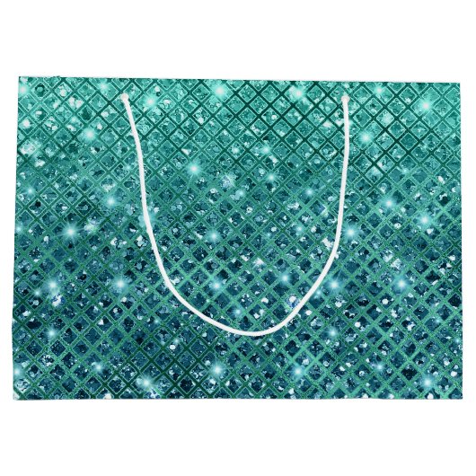 Turquoise Aqua Green Sparkle Groot Cadeauzakje (Achterkant)