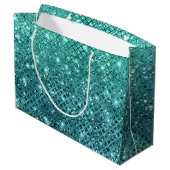 Turquoise Aqua Green Sparkle Groot Cadeauzakje (Achterkant Gekanteld)