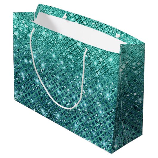Turquoise Aqua Green Sparkle Groot Cadeauzakje (Achterkant Gekanteld)