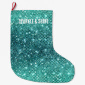Turquoise Aqua Green Sparkle Grote Kerstsok (Voorkant)