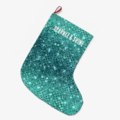 Turquoise Aqua Green Sparkle Grote Kerstsok (Voorkant (Hangend))