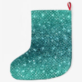 Turquoise Aqua Green Sparkle Grote Kerstsok (Achterkant)
