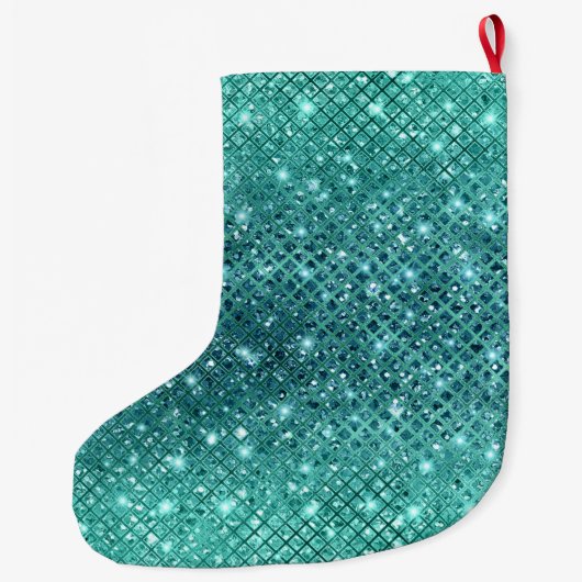 Turquoise Aqua Green Sparkle Grote Kerstsok (Achterkant)