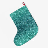 Turquoise Aqua Green Sparkle Grote Kerstsok (Achterkant (Hangend))
