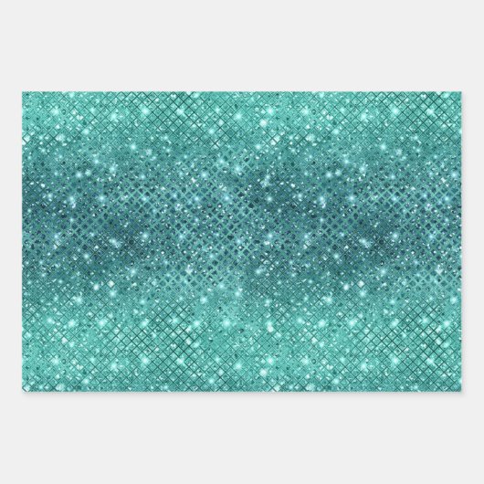 Turquoise Aqua Green Sparkle Inpakpapier Vel (Voorkant 3)