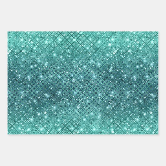 Turquoise Aqua Green Sparkle Inpakpapier Vel (Voorkant)