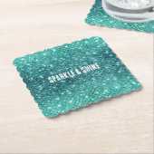 Turquoise Aqua Green Sparkle Kartonnen Onderzetters (Gebogen)