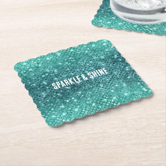 Turquoise Aqua Green Sparkle Kartonnen Onderzetters (Gebogen)