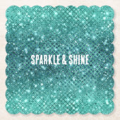 Turquoise Aqua Green Sparkle Kartonnen Onderzetters (Voorkant)
