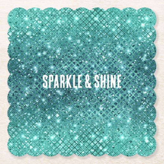 Turquoise Aqua Green Sparkle Kartonnen Onderzetters (Voorkant)