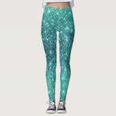 Turquoise Aqua Green Sparkle Leggings (Voorkant)