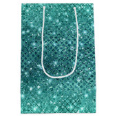 Turquoise Aqua Green Sparkle Medium Cadeauzakje (Achterkant)