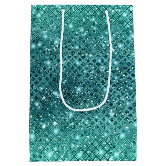 Turquoise Aqua Green Sparkle Medium Cadeauzakje (Achterkant)