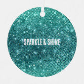 Turquoise Aqua Green Sparkle Metalen Ornament (Voorkant)