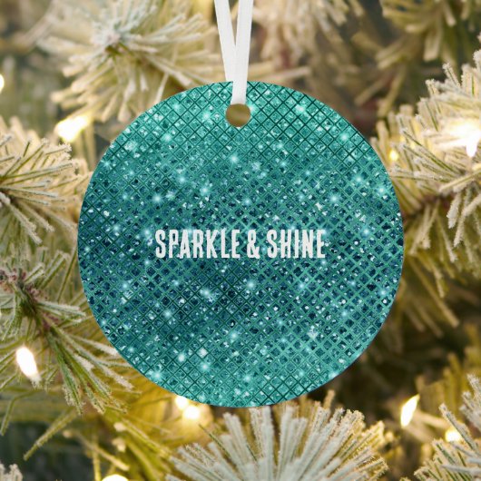 Turquoise Aqua Green Sparkle Metalen Ornament (Insitu)