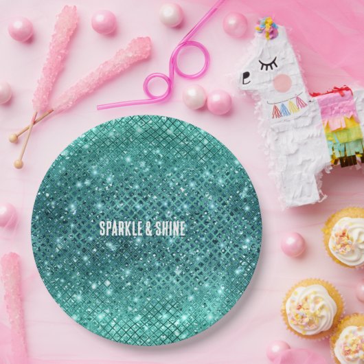 Turquoise Aqua Green Sparkle Papieren Bordje (Feest)