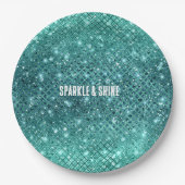 Turquoise Aqua Green Sparkle Papieren Bordje (Voorkant)