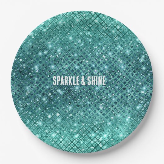 Turquoise Aqua Green Sparkle Papieren Bordje (Voorkant)