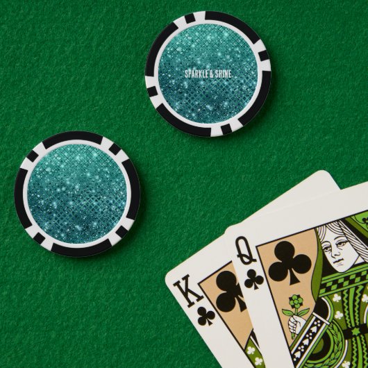 Turquoise Aqua Green Sparkle Poker Chips (Pokertafel (Dubbel))
