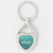 Turquoise Aqua Green Sparkle Sleutelhanger (Voorkant)