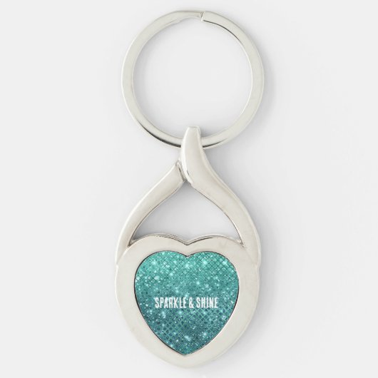 Turquoise Aqua Green Sparkle Sleutelhanger (Voorkant)