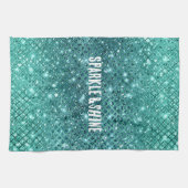 Turquoise Aqua Green Sparkle Theedoek (Horizontaal)