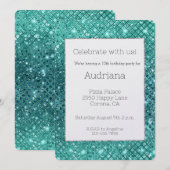 Turquoise Aqua Green Sparkle Verjaardag Kaart (Voorkant / Achterkant)