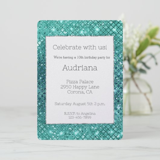 Turquoise Aqua Green Sparkle Verjaardag Kaart (Staand voorkant)