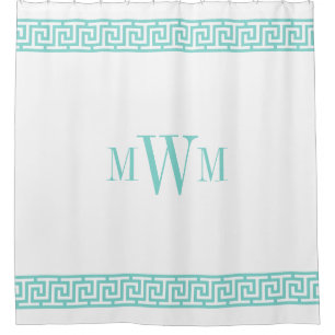 Turquoise Aqua Griekse Sleutel J Rand Monogram Douchegordijn