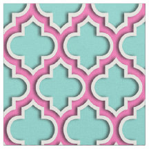 Turquoise Aqua, Heet Roze Marokkaanse Quatrefoil #