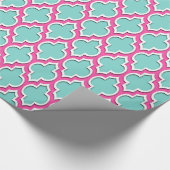Turquoise Aqua Hot Pink White Moroccan #4DS Cadeaupapier (Hoek)