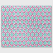 Turquoise Aqua Hot Pink White Moroccan #4DS Cadeaupapier (Vlak)